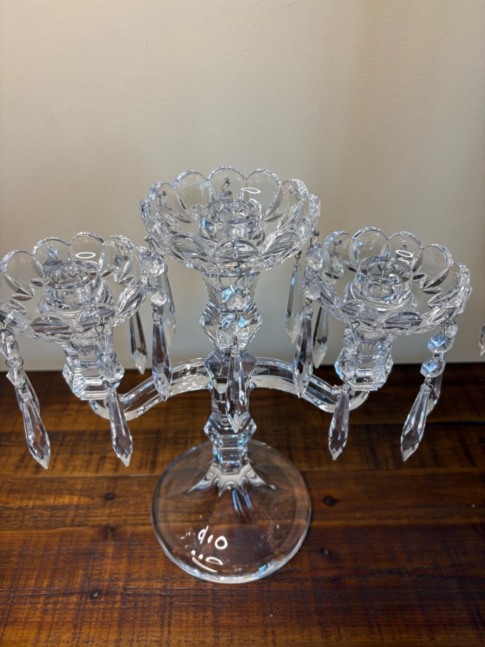 Vintage Pair Of Royal Limited 3 Armed Crystal Candelabras With Hanging Crystals - Picture 2 of 9